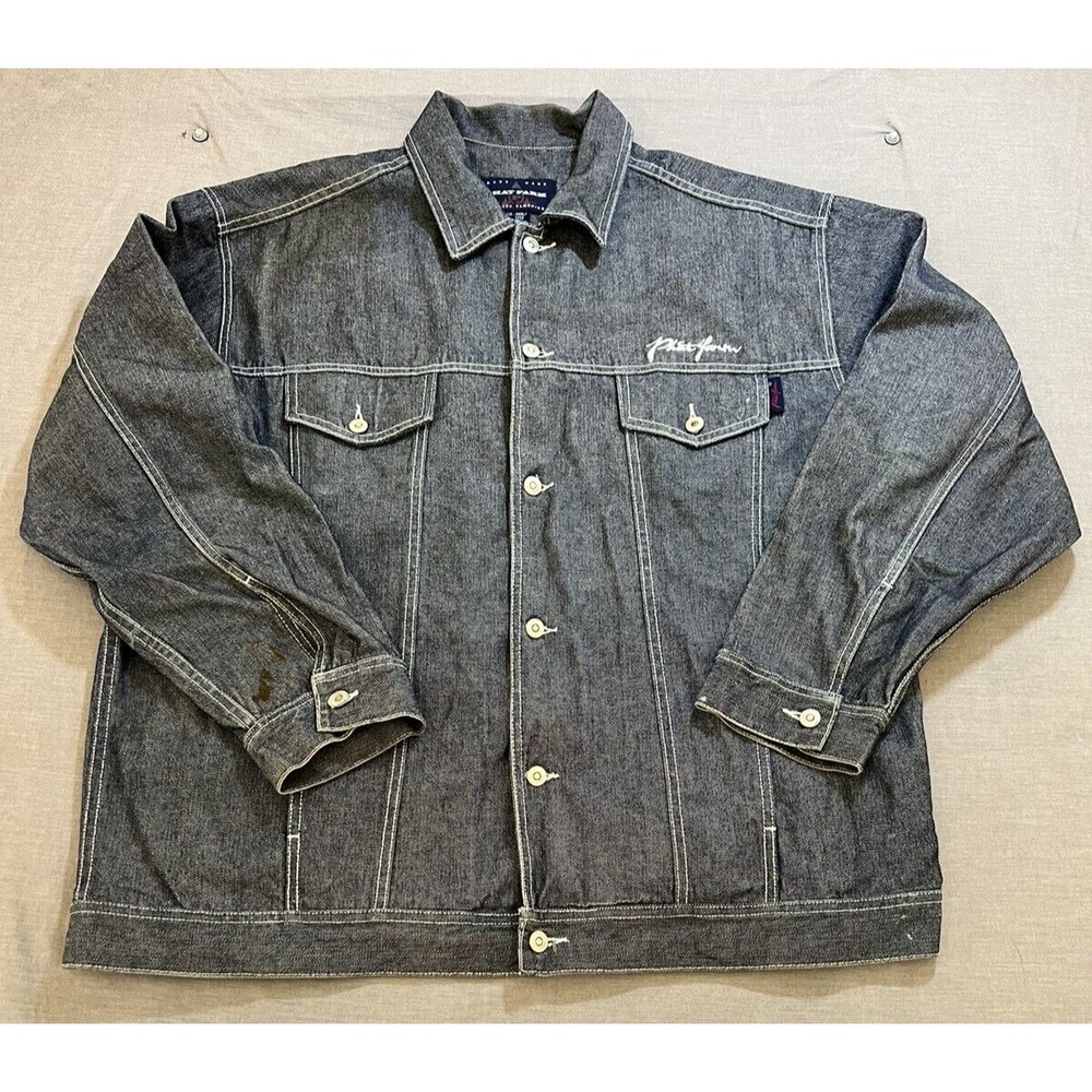 VTG 90s Phat Farm Jean Denim‎ Jacket Mens 3XL Blue Platinum Button Logo Adult.